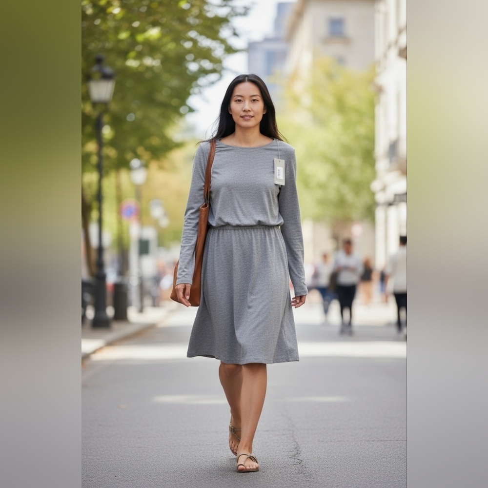 Bench Women's Casual Comfy T-shirt dress small black/gray NWT long sleeve lined